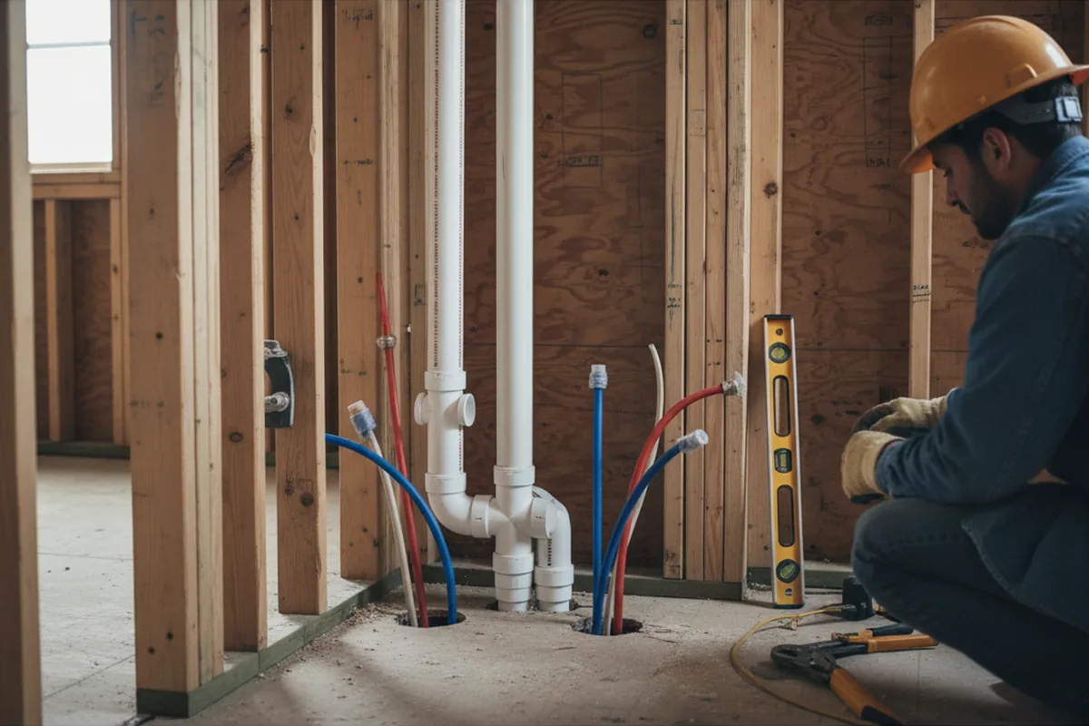 Drain and supply rough-in during Sump Pump Repair in Bloomfield